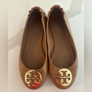 Tory Burch Women's Brown Flats with Gold Logo